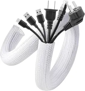 White Cable Sleeve Cover, 2 Pack 5ft - 1.2 inch Cord Management Wire Organizer Under Desk, Home Office Computer Wire Cover Hider Cord Protector, Protect Cables from Pet Cat Dog Chewing, White