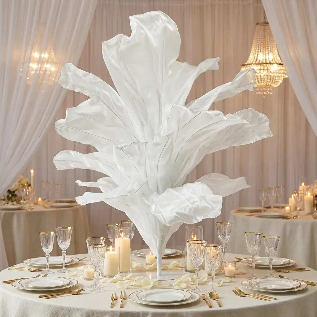 3.3FT Ivory Floral Sculpture Crepe Organza Giant Fabric Flower with Metal Base, Freestanding Table-Floor Decor for Weddings-Birthdays Romantic Events Backdrop & Photo Booth