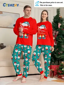Men's/Women's Christmas Long Sleeves and Pants Homewear Pajama Set, Santa Snowman & Snowflake Print Combination Design, Hooded Collar Suitable for Men and Women, Family Christmas Sweater, Men's Winter Pajamas, Men's Winter Pajamas