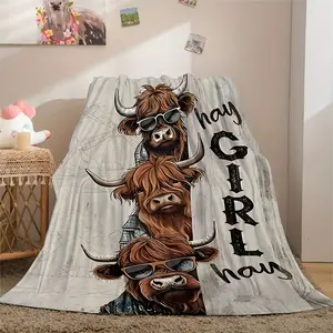 [Popular Choice] Highland Cow Plaid Flannel Blanket - Soft Scottish Cow Print, Plaid Pattern, 30 Thread Count, Suitable for Bed, Sofa, Camping and Travel - Cozy Farm Animal Bedspread, Warm for All Seasons, Traditional Scottish Decor (No Cowhide), Throw Bl