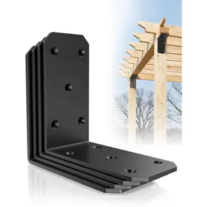 5 Inch Heavy Duty L Brackets - 90 Degree Corner Braces for Wood Posts, Shelves, Fences & Pergolas - Metal Angle Brackets for Floating Shelf, Countertop & Framing Support (Black-4 Pcs)