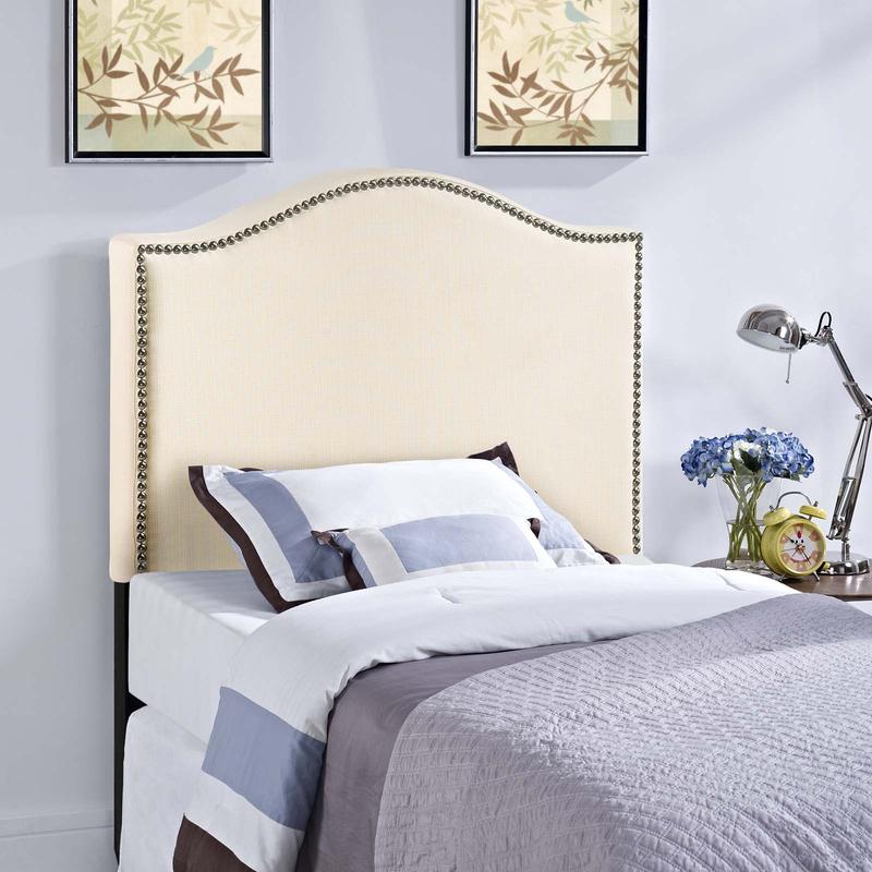 Modway Curl Twin Nailhead Upholstered Headboard in Ivory