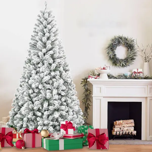 4 FT Flocked Artificial Christmas Tree Full Unlit White with Premium PVC Branches Realistic Snowy Look Sturdy Metal Stand Indoor Fake Snow Xmas Tree for Home Office Shops