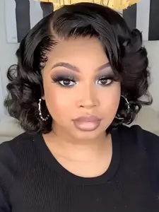 Women's Short Curly Bob Wig, Large Volume Wavy Side Part Hairpiece, 100% Human Hair, 13x4 Lace Front Lace Wigs, Suitable for All Women