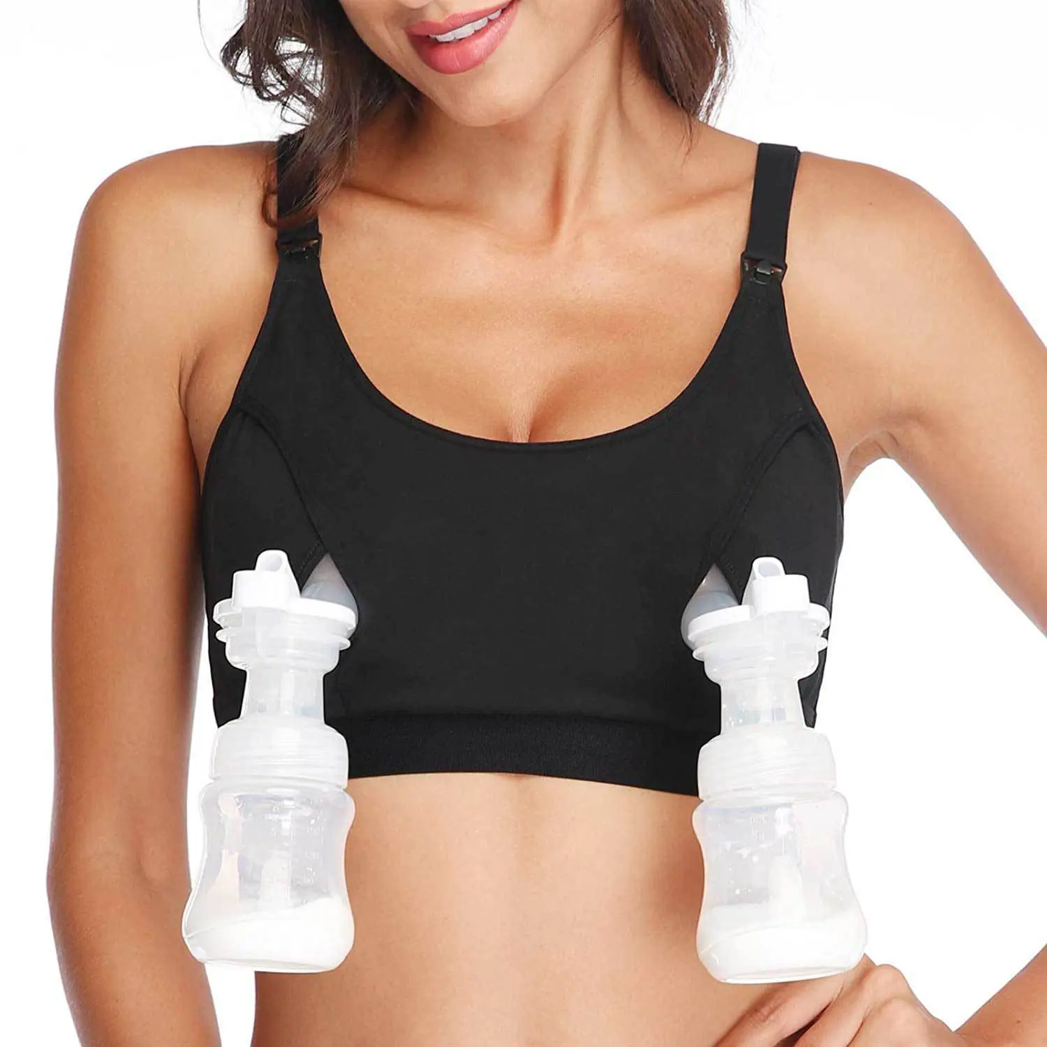 Women's Hands-Free Pumping Maternity Bra - Front Clasp, Adjustable, Solid, Hand Wash Only, with Included Nursing Pads & Maternity Underwear (Pregnancy Nursing Bra)