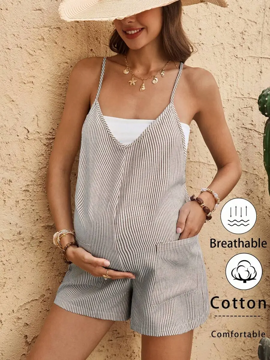 JOCASTAA Summer Outfits,Maternity Casual Vacation White Print Jumpsuit Yoga Rompers Cotton Clothes Women Romper Comfortable Wear Maternity
