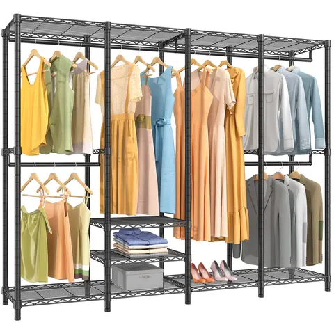 VIPEK V40 Series Carbon Steel Heavy-Duty 4-Layer Wardrobe - Steel Frame Wardrobe with Adjustable Hanging Bars, Mesh Shelves, 1300LBS Max Load, 75lb/88lb Shelf Capacity, Freestanding Portable Closet Organizer for Bedroom, Dorm Room Organization, Closet