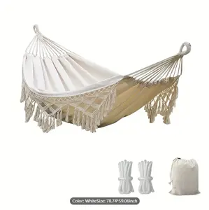 Brazilian Macrame Fringe 2 Person Double Deluxe Hammock Swing Net Chair For Beach, Yard, Bedroom, Patio, Porch, Indoor, Outdoor (78.74*59.06inch)
