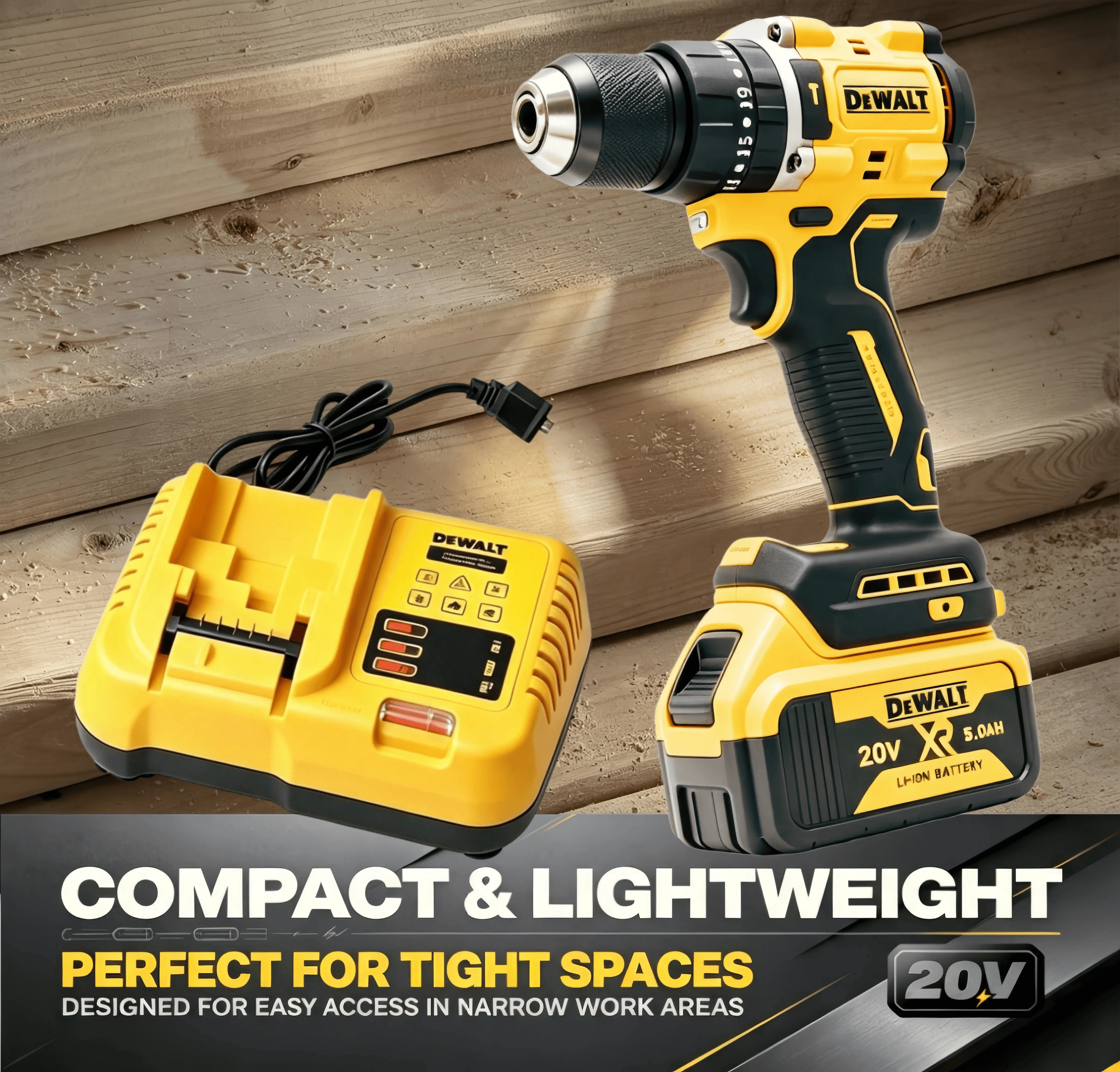DEWALT 20V XR Cordless Hammer Drill Kit, Multi-Functional Power Drill Body with Lithium Battery & Charger, Household Outdoor Repair Power Screwdriver Tool, Ideal Gift for Men