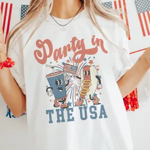 Vintage USA Tees Retro Party In The USA Tshirt 4th of July American Flag T-Shirt Unisex Vinage Sublimation Top Olympics Retro Hot Dog Tee Vintage Patriotic Independence Shirt