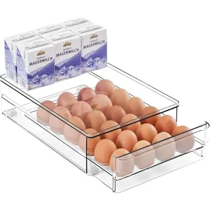 24 Egg Drawer for Fridge, Pull Out Egg Storage Container with Non-Slip Pads Refrigerator Organizer Bins Clear Egg Holder, Egg Tray- Egg Organizer