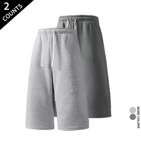 Men's 7-in Basic Mid Waist Lightweight Casual Shorts - 2-Pack Unisex Elastic Drawstring Breathable Casual Gym Bermuda Shorts for Summer, Everyday Wear