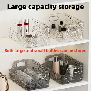 Water Ripple Skincare Storage Box, Desktop Organizer for Lipstick Snacks Cosmetics, Transparent Plastic Container for Dorm Room Living Room