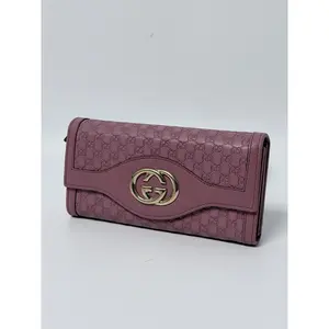 Pre-owned GUCCI Leather Clutches & Wristlets Microguccissima Interlocking G Continental Flap Long Wallet Pink JE352GG