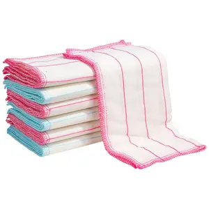 Red Blue Edged Thick Polycotton Dish Rag Oil Absorbing Durable Kitchen Cleaning Towel