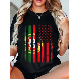 GGOR 100% Cotton Portuguese American Flag Portugal America Pride Heritage T-Shirt