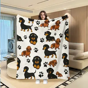 Cute Sausage Dog Paw Print Plush Blanket, Luxury Flannel Throw, Soft Warm Multifunctional, Perfect for Sofa Bed Car Office Camping, Flannel Blankets