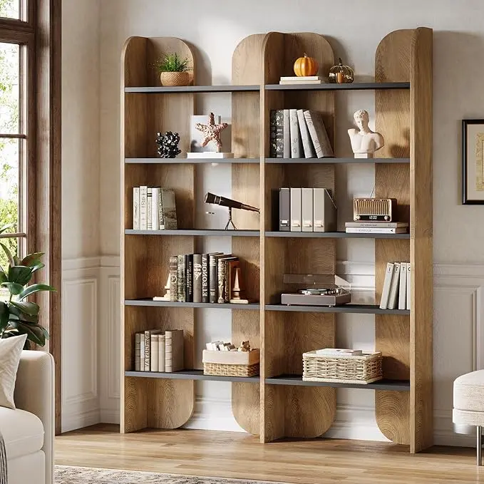 Tribesigns 5-Tier Farmhouse Bookshelf, 70.87-Inch Tall Double Wide Bookcase with Open Shelves, Vintage Floor Standing Book Shelf Display Storage Shelving Unit for Home Office Bedroom Study