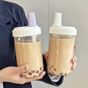 Reusable Milk Tea Cup with Pearl Straw, Convenient Portable Heat-Resistant Plastic Cup for Home Use, Eco-Friendly and Simple Design