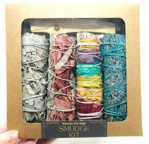 Palo Santo and White Sage Smudge Kit | Includes Nag Champa Sage, Dragons Blood Sage, 7 Chakra Rose Sage Freshener