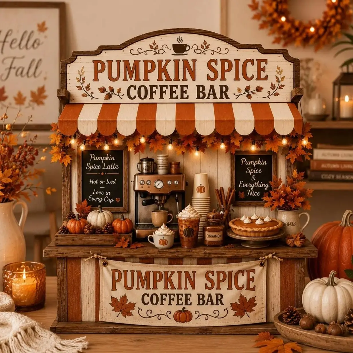 Pumpkin Spice Coffee Bar Wooden Block, Fall Coffee Station Decor, Autumn Tiered Tray Sign, Rustic Pumpkin Café Decor, Thanksgiving Gift