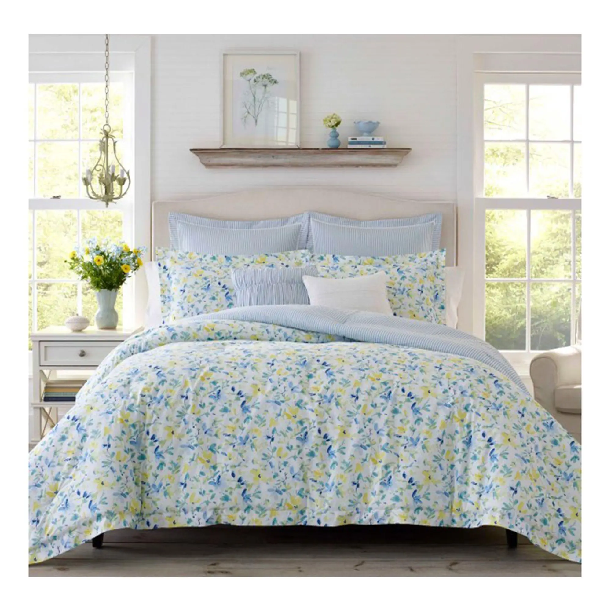 Laura Ashley No ra Bright Blue Full Queen Comf orter Sham Bonu
