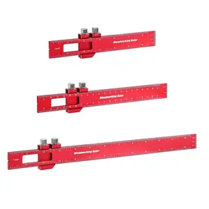 3PCS Precision Woodworking Rulers – Adjustable Slide Stop T-Track Measuring Tools with Inch & Metric Scales