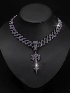 Men's Water Diamond Decorative Sword Pendant Necklace with Cuban Chain, Boyfriend Gift, Party Fashion Jewelry, Daily Clothing Decoration, Birthday Gift Fashion Full Match Exquisite Jewelry, Iced Jewelry