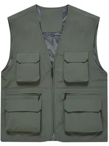 Men's Utility Fishing Vest Lightweight Outdoor Zip up Travel Work Cargo Vest Jacket with Multi Pockets