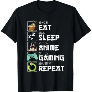 Men's Eat Sleep Anime Gaming Repeat Kawaii Otaku Anime Manga T-Shirt funny graphic tee
