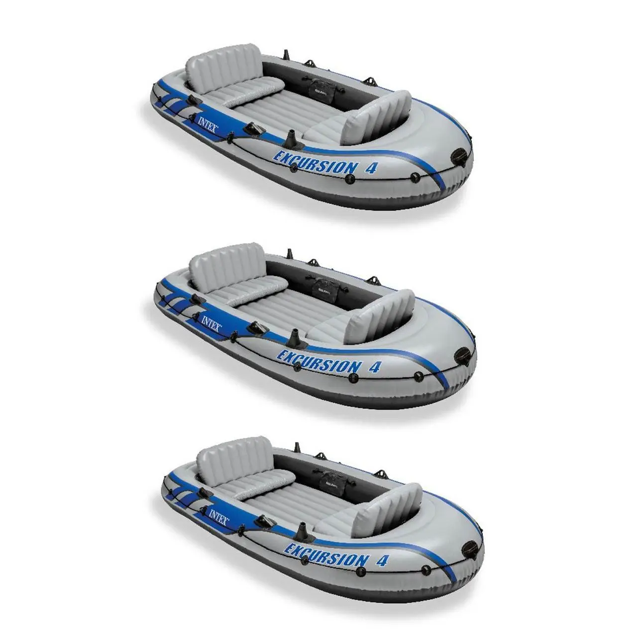 Intex Excursion Inflatable Rafting Fishing 4 Person Boat w/ Oars & Pump (3 Pack) Intex Excursion Inflatable Rafting Fishing 4 Person Boat w/ Oars & Pump (3 Pack)