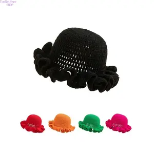 Women's Solid Color Handmade Crochet Knit Hats - Wave Edge, Soft Warm Winter Headwear for Daily Outfits & Outdoor Wear