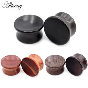 Alisouy 2pcs 6mm-20mm Concave Natural Wood Men Women Ear Tunnels Plugs Expander Stretchers Gauges Earrings Piercing Body Jewelry