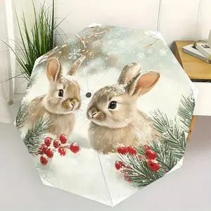 Easter Snow Bunny Umbrella, Portable Folding Design, Durable Iron Frame, Suitable for Home and Travel Use, Rain and Sun Protection, Portable Foldable Umbrella