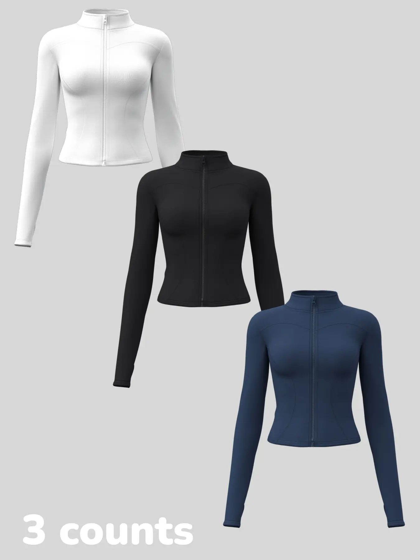 Women's Long Sleeve Yoga Jacket Set, Sports Outerwear, High Neck Zipper Closure, Quick-Dry Fitness Top, Tight-Fitting Sports Wear, Athletic Sports Clothing, 3 Piece Pack Women's Long Sleeve Yoga Jacket Set, Sports Outerwear, High Neck Zipper Closure, Quick-Dry Fitness Top, Tight-Fitting Sports Wear, Athletic Sports Clothing, 3 Piece Pack