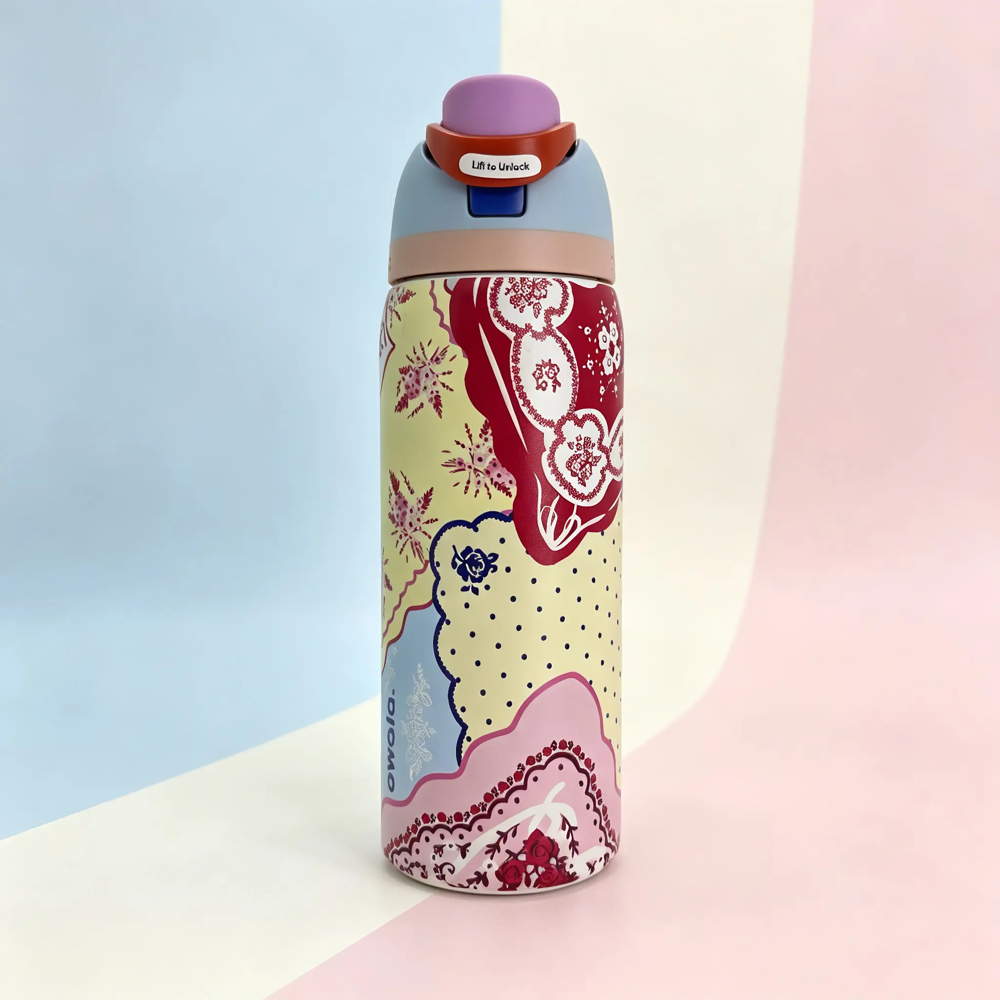 Owala 32oz Pastel Patchwork Floral Vacuum Flask Drinkware - Cute Retro Cottagecore Travel Bottle for All-Day Cold Drinks Insulated Stainless Steel Sports Dr Pepper Tumbler leakproof vaso hot ultimate legacy collector edition travel Universal Collegiate