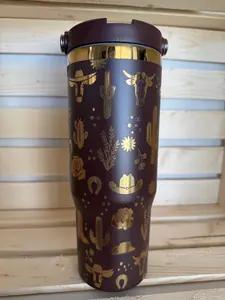 30oz Engraved Western Tumbler – Flip Lid | Cowgirl Desert Pattern