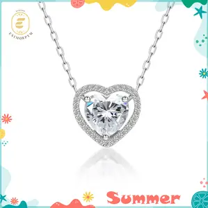 EOM Moissanite 1-2ct Halo Heart Pendant Necklace Sparkling White Heart Pendant Copper Necklace Jewelry for Wedding Engagement Anniversary Romantic Elegant Gift Daily Wear