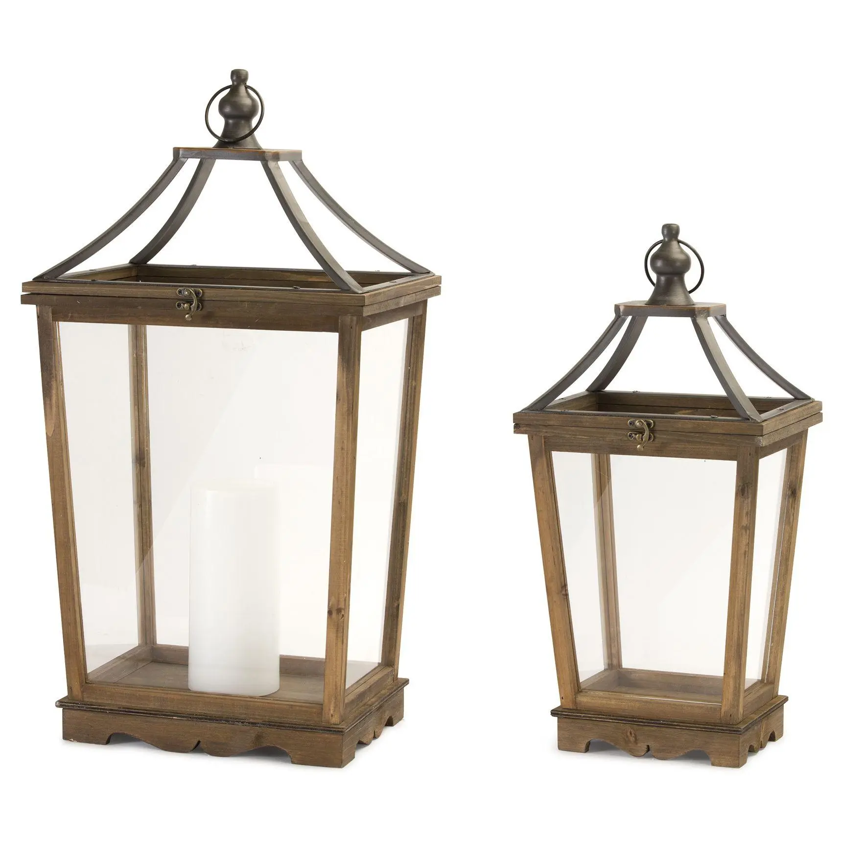 Melrose Wooden Floor Lantern with Open Top (Set of 2)