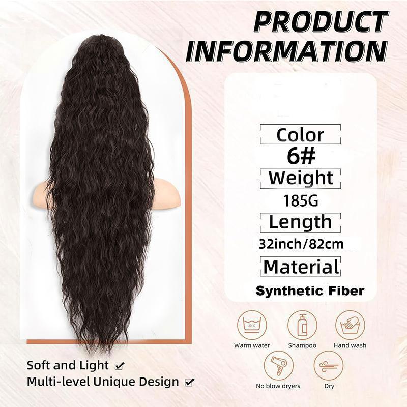 32 Inch Curly Wave Ponytail for Women Long Water Wave Claw Fake Tail Extensions Natural Looking Synthetic Black Fluffy Curly Ponytail Hairpiece for Daily Party Use