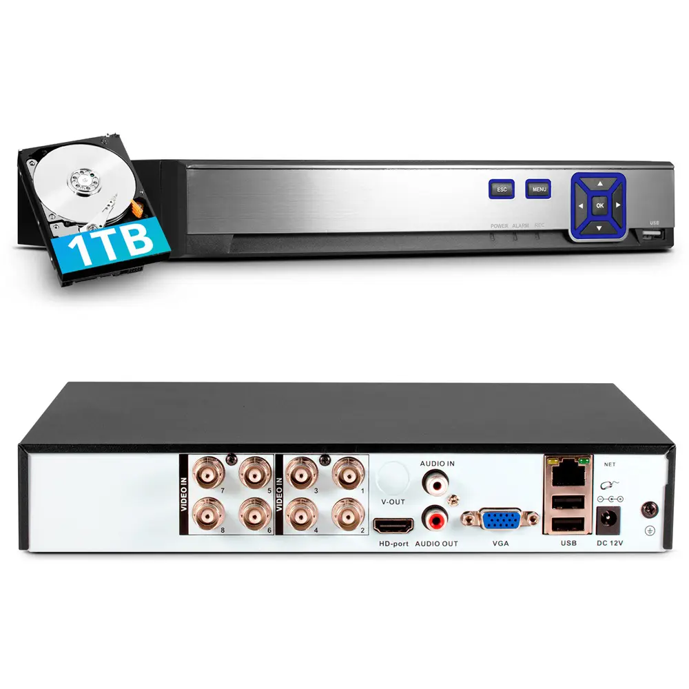 KERUI Home Security Hybrid DVR Recording Device - 1TB Pre-Installed HDD, 4/8CH Hybrid Recorder, H.265+ Saves 80% Storage, App Push Alerts, Human Detection, Works with Existing AHD Cameras, Audio Support