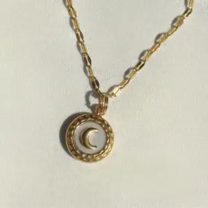 18K Gold Plated Moon Necklace • Real Pearl Pendant • Waterproof Stainless Steel Chain • 18 Inch Lip Chain • Celestial Jewelry Gift