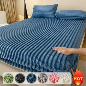 Luxury Faux Rabbit Fur Striped Fitted Sheet , Warm Solid Color Soft Bedding Sheet, 1pc Premium Mattress Cover or 2pcs Pillowcases, All-Season Use, Perfect for Bedroom, Dorm, Sofa Décor & Christmas Gift