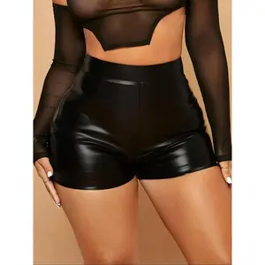 Women's Solid High Waist PU Leather Shorts, Fashion Casual Elastic Waist Skinny Shorts for Daily Outdoor Wear, Ladies Bottoms for Spring & Fall(Sheet)