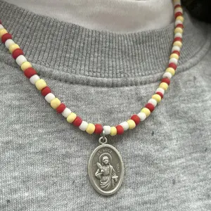St. Lucy/Therese Double-Sided Medal Religious Beaded Necklace