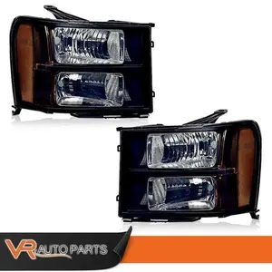 Signal Black Headlights HeadLamps Amber Corner Fit For 2007-2013 GMC Sierra Pair