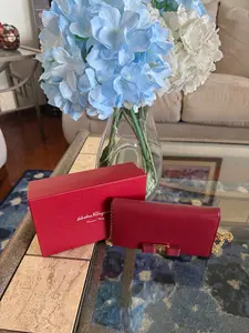 Pre-owned SALVATORE FERRAGAMO Leather Wallet on a Chain Burgundy Gorgeous in the Box