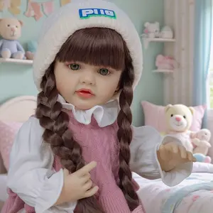 Reborn Baby Doll - 55cm Realistic Newborn Doll, Full-Body Vinyl, Brown Non-Blinking Safety Eyes, Curly Hair, Soft Beige Skin, Includes Pink Sweater Set, Pacifier & Bottle, Gift for Girls Over 3 Years Old (Birthday, Christmas), Realistic Newborn Dolls