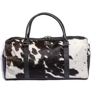 Cowhide Leather Duffle Bag – Genuine Hair On Leather Weekender Overnight Travel Bag for Women, Leather Duffle Bag for Men, Unique Gym Duffle Bag,Travel Duffle Bag, Men's Gym Bag, Women's Gym Bag, Travel Bag for Women