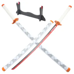 ELERVINO Real Demon Slayer Cosplay Sword Rengoku Kyoujurou 41 inches Not Sharp Samurai Katana with Wooden Holder Stand Display Anime Fans for Halloween Role Playing Props Cosplay Collection Decoration Christmas Gift Birthday New Year